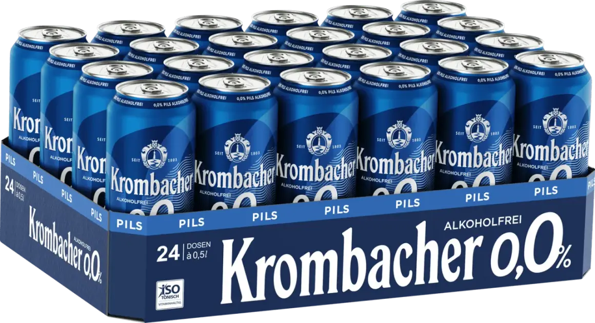 Krombacher 0,0% Pils: 24 Dosen mit dem Krombacher Alkoholgehalt von 0,0%. Erfrischend und isotonisch.