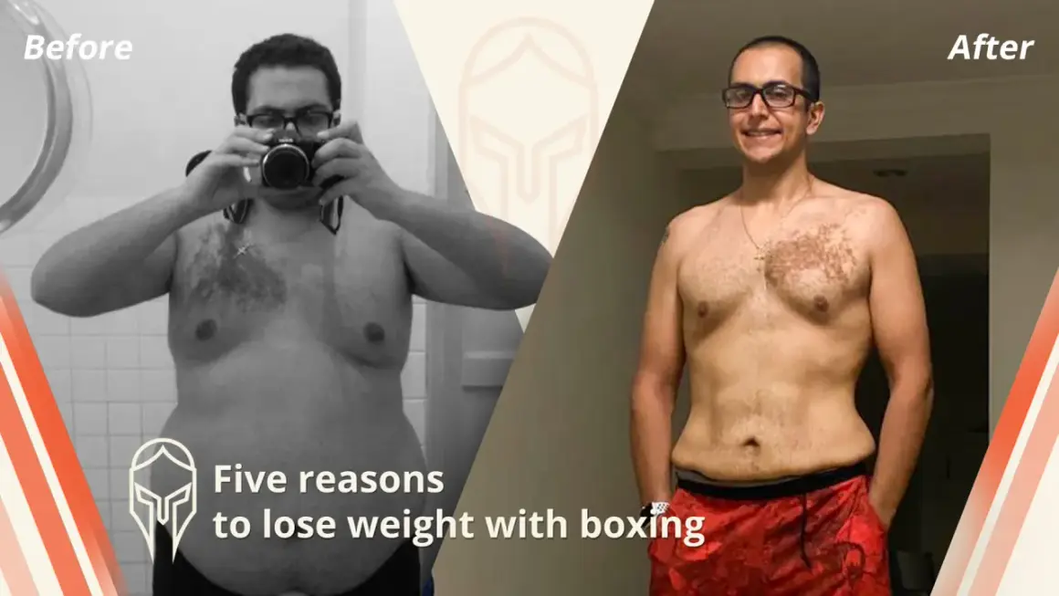 Before and after photos show a man's dramatic weight loss. Does boxing help you lose weight? This transformation suggests yes!