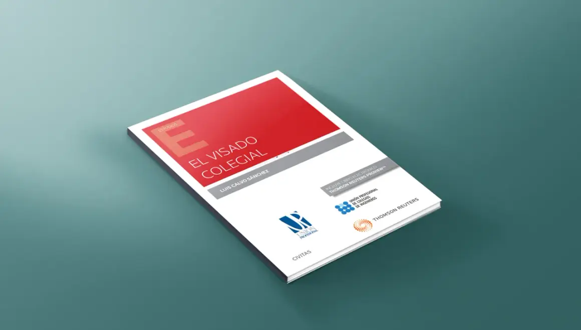 Libro "El visado colegial" de Luis Calvo Sánchez, con logos de Unión Profesional y Thomson Reuters.