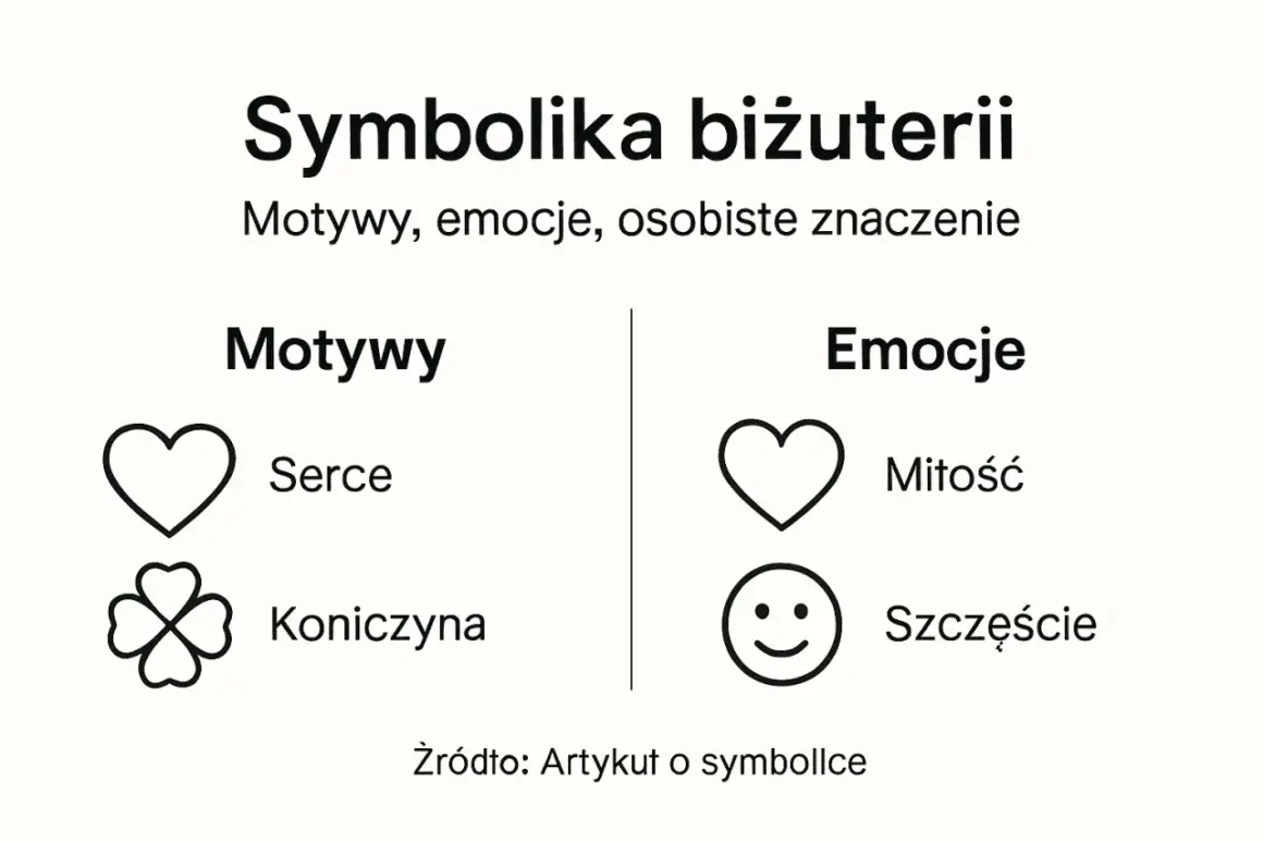 Symbolika biżuterii: serce jako symbol wiecznej miłości, koniczyna dla szczęścia.