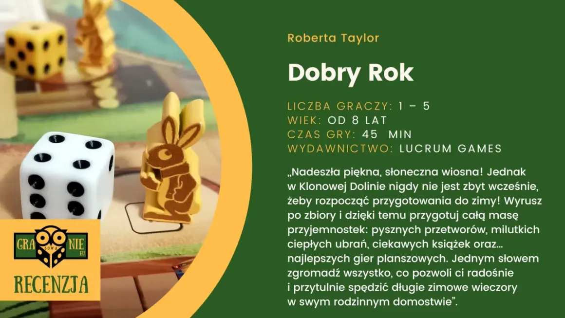 Kostki i figurki z gry planszowej "Dobry Rok". Idealna gra na rodzinne wieczory.