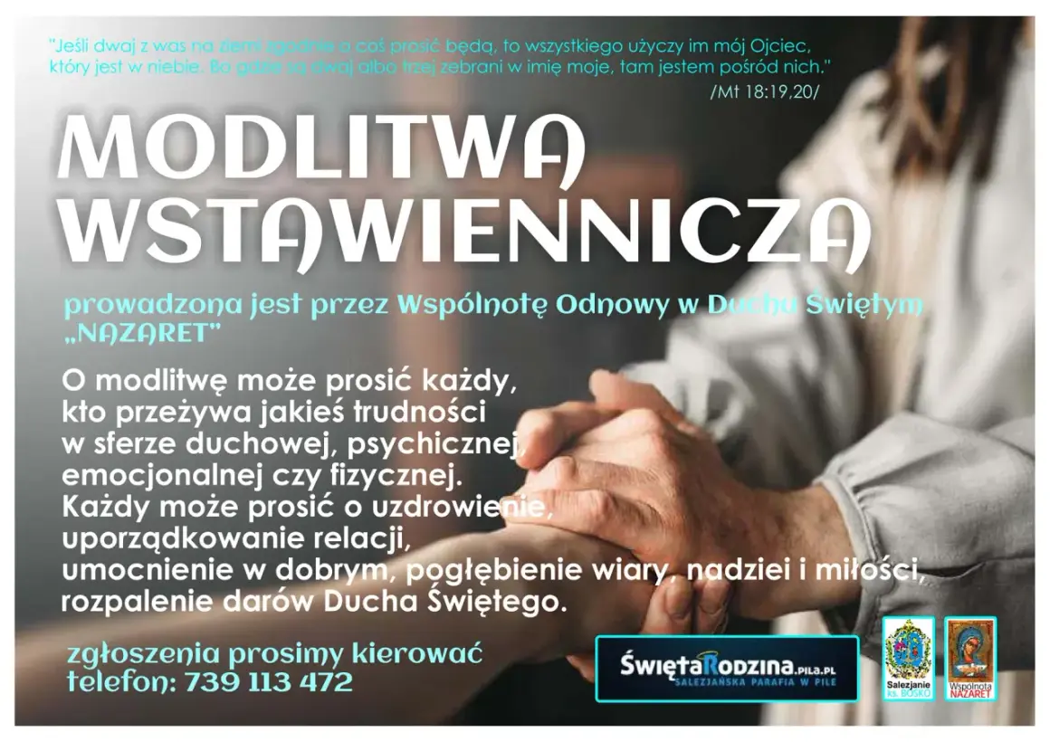 Skuteczne modlitwy o uzdrowienie prowadzone przez Wspólnotę Odnowy w Duchu Świętym „NAZARET”. Każdy może prosić o uzdrowienie, umocnienie i rozpalenie darów Ducha Świętego.