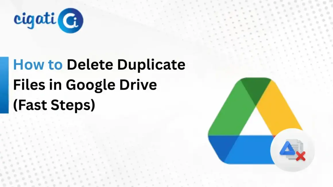 Learn how to delete duplicate files in Google Drive with these fast steps. The image shows the Google Drive logo and a graphic indicating file deletion.
