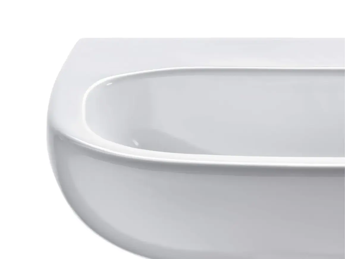 Biała, ceramiczna wanna Duravit D-Code o gładkich, zaokrąglonych krawędziach, zapraszająca do relaksu.