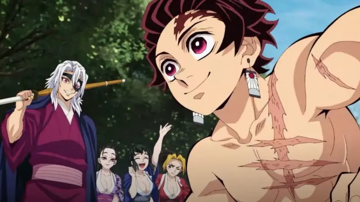 Tanjiro und Tengen lächeln fröhlich, während sie sich auf die nächste Staffel von Demon Slayer vorbereiten.