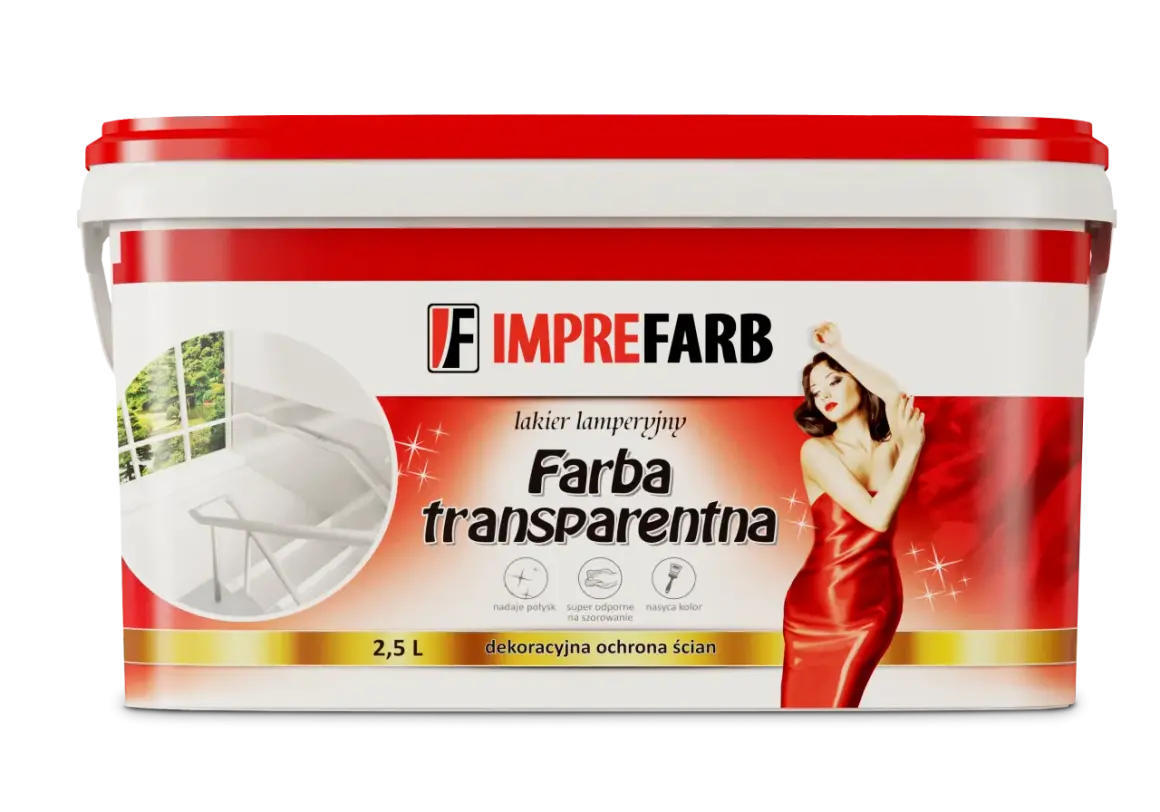 Imprefarb lakier lamperyjny matowy. Transparentna farba do dekoracji i ochrony ścian, nadaje połysk i jest super odporna na szorowanie.