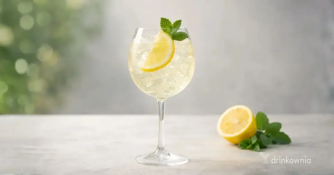 Orzeźwiający martini prosecco drink z plasterkiem cytryny i miętą, podany na kruszonym lodzie.