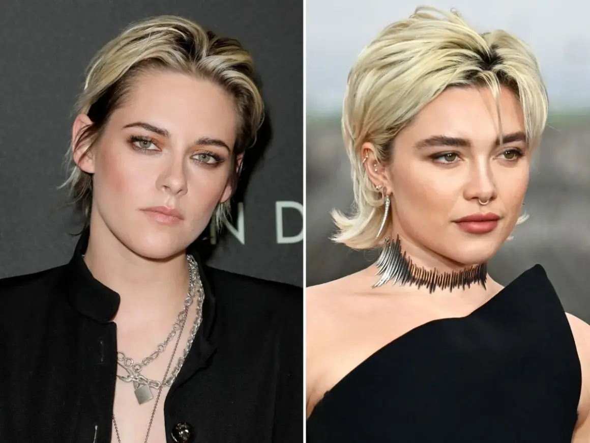 Kristen Stewart e Florence Pugh con un bixie cut medio, acconciature audaci e look da red carpet.