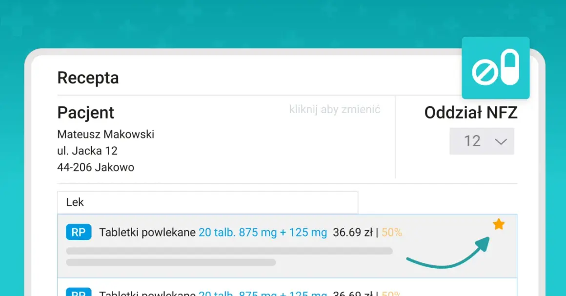 Recepta dla Mateusza Makowskiego. "RP" na recepcie oznacza "receptura", czyli przepisany lek.
