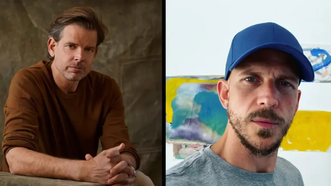 Två män, en i brun tröja, den andra med blå keps. Kanske huvudrollsinnehavare i en kommande "believe me movie"?
