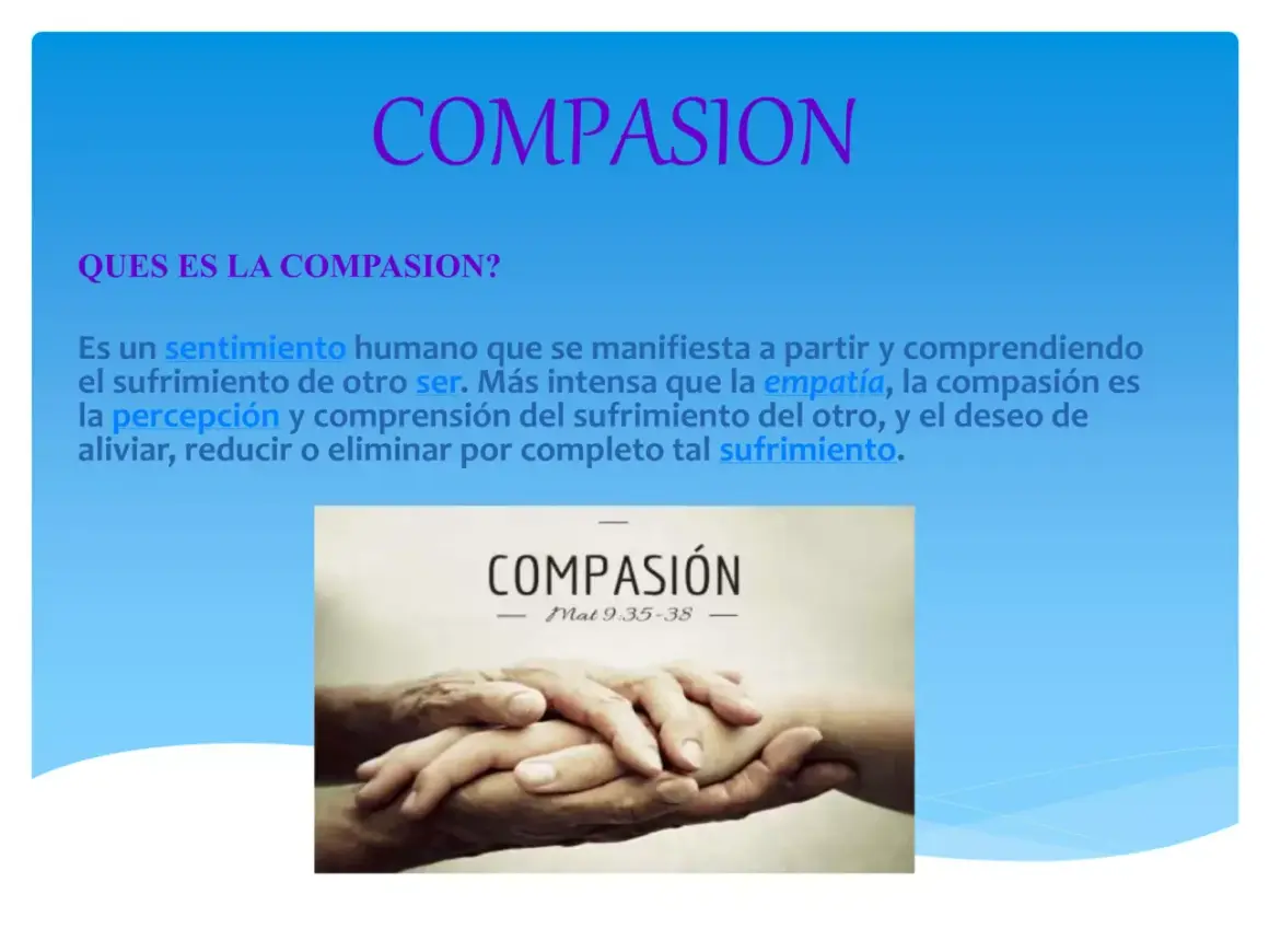 El compasión significado: un sentimiento humano que comprende el sufrimiento ajeno y busca aliviarlo. Manos entrelazadas simbolizan este acto.
