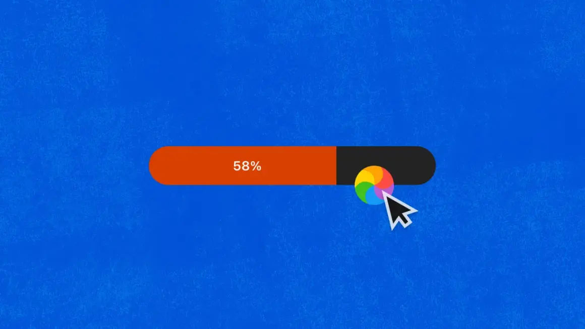 A loading bar shows 58% complete, with a spinning beach ball cursor indicating a frozen After Effects project.