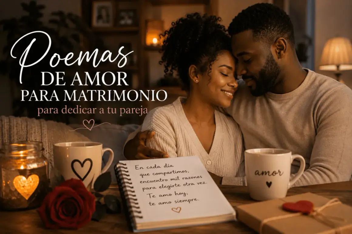Para niego: zmysłowe wiersze dla niego. Para kochająca się, kubki z napisem "amor", róża i prezent.