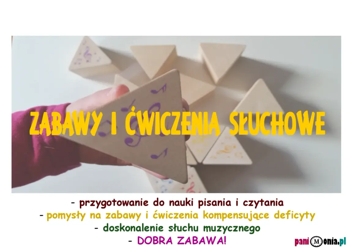 Drewniane trójkąty z nutkami do zabawy i ćwiczeń słuchowych. Doskonałe do nauki pisania, czytania i rozwijania słuchu muzycznego.