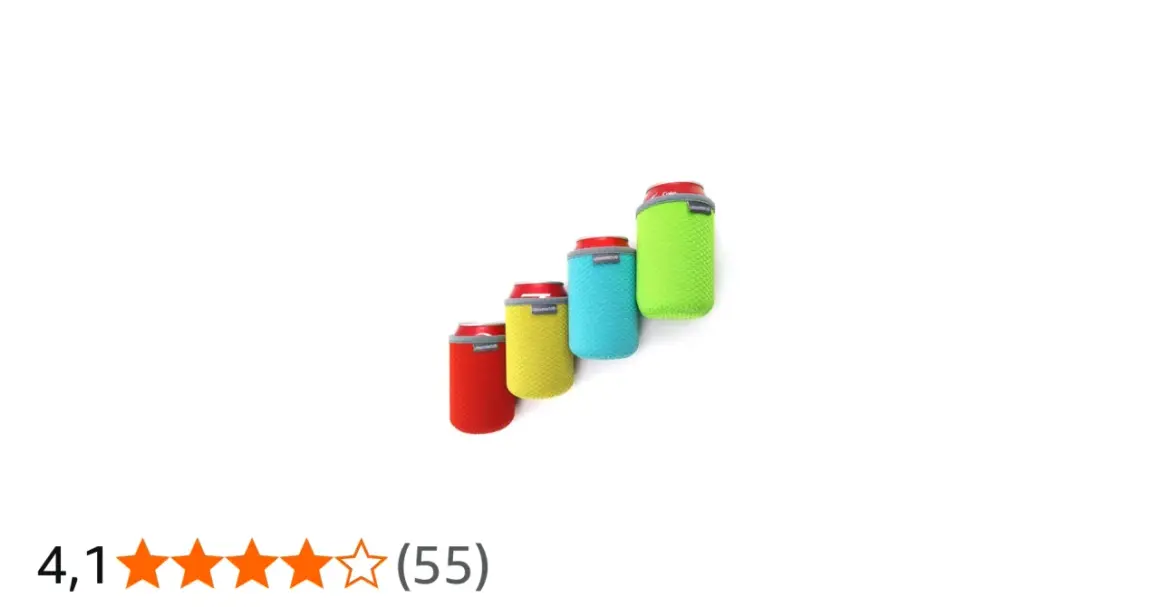 Cuatro fundas isotérmicas para botella en colores vibrantes: rojo, amarillo, azul y verde.