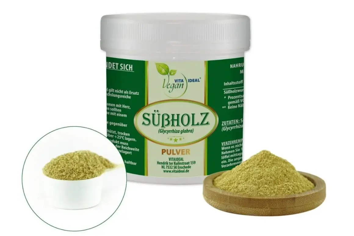 Süßholzpulver (Glycyrrhiza glabra) mit Dipotassium Glycyrrhizate. Vegan, ideal für die tägliche Einnahme.