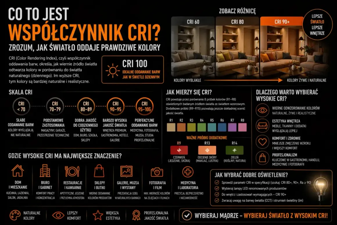 Wysoki CRI 80+ zapewnia naturalne kolory i lepsze wnętrza. Wybieraj mądrze światło z wysokim CRI!