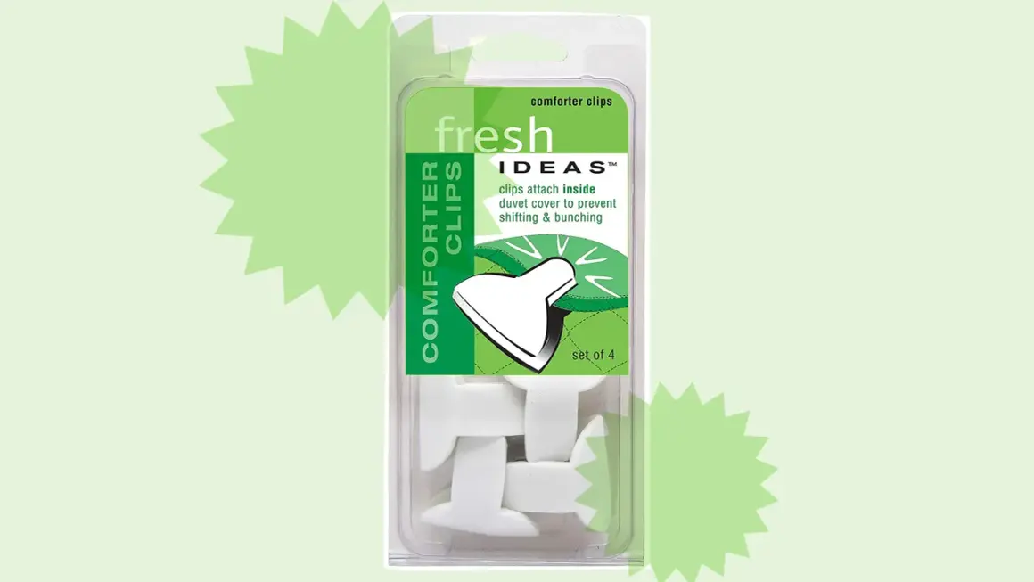 Fresh Ideas comforter clips, a set of 4, help you learn how to put on a duvet cover by preventing shifting and bunching.