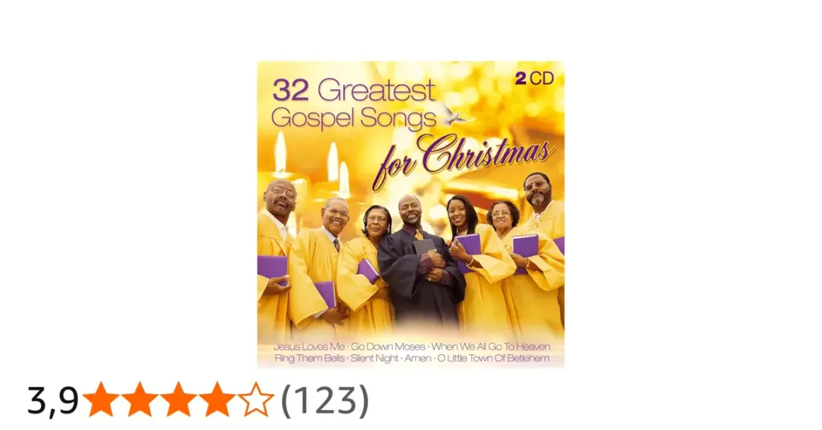 Cover einer CD-Sammlung mit bekannten Gospel Songs für Weihnachten. Eine Gruppe von Menschen in Chorkleidung hält Bücher.