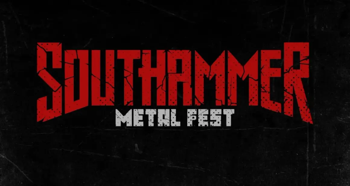 Logo "SOULHAMMER METAL FEST" con font graffiato rosso e bianco su sfondo nero.