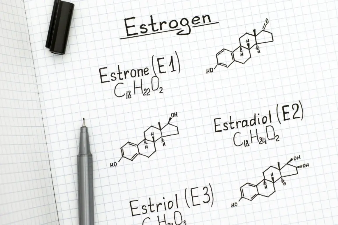 Zapiski o estrogenach: wzory chemiczne estronu, estradiolu i estriolu. Długopis i zakreślacz leżą na kratkowanym papierze.