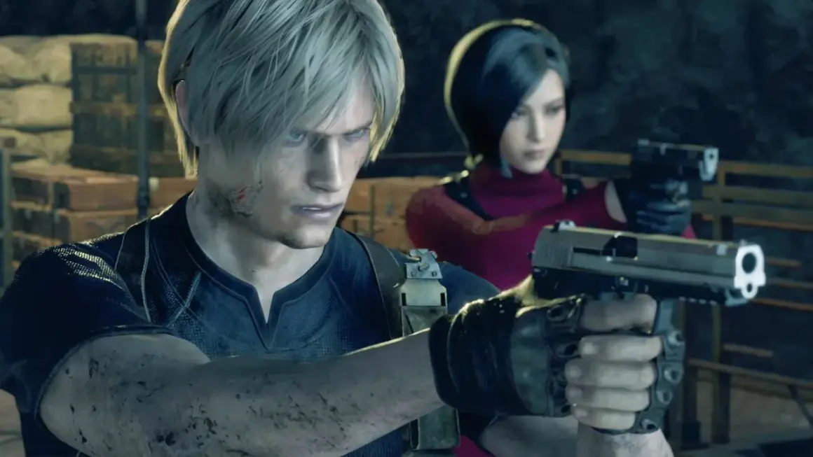 Leon und Ada sind bereit für den Kampf. Sie fragen sich, wie viele Kapitel Resident Evil 4 hat, während sie ihre Waffen ziehen.