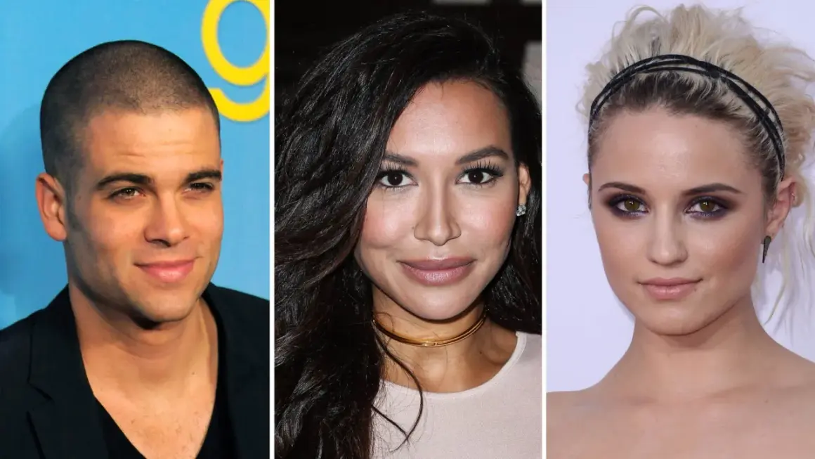 Skådespelarna Mark Salling, Naya Rivera och Dianna Agron från rollistan i Glee.