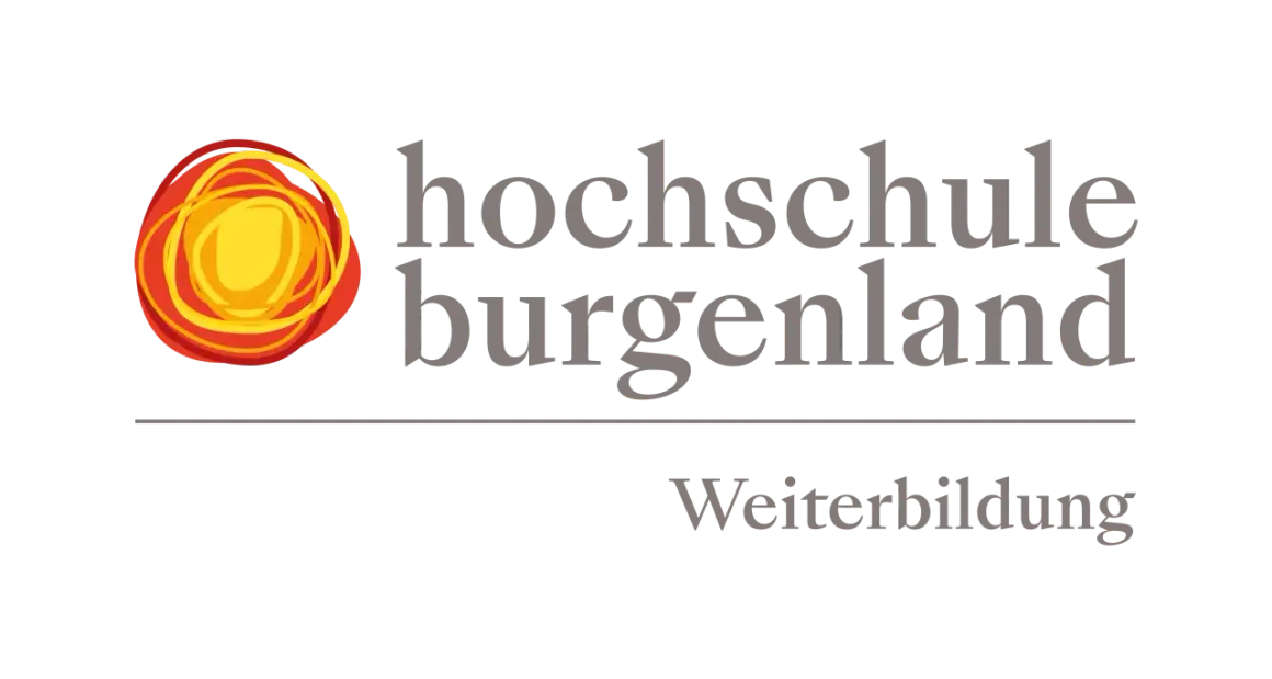 Logo der Fachhochschule Burgenland mit abstraktem Symbol und Schriftzug "Weiterbildung".