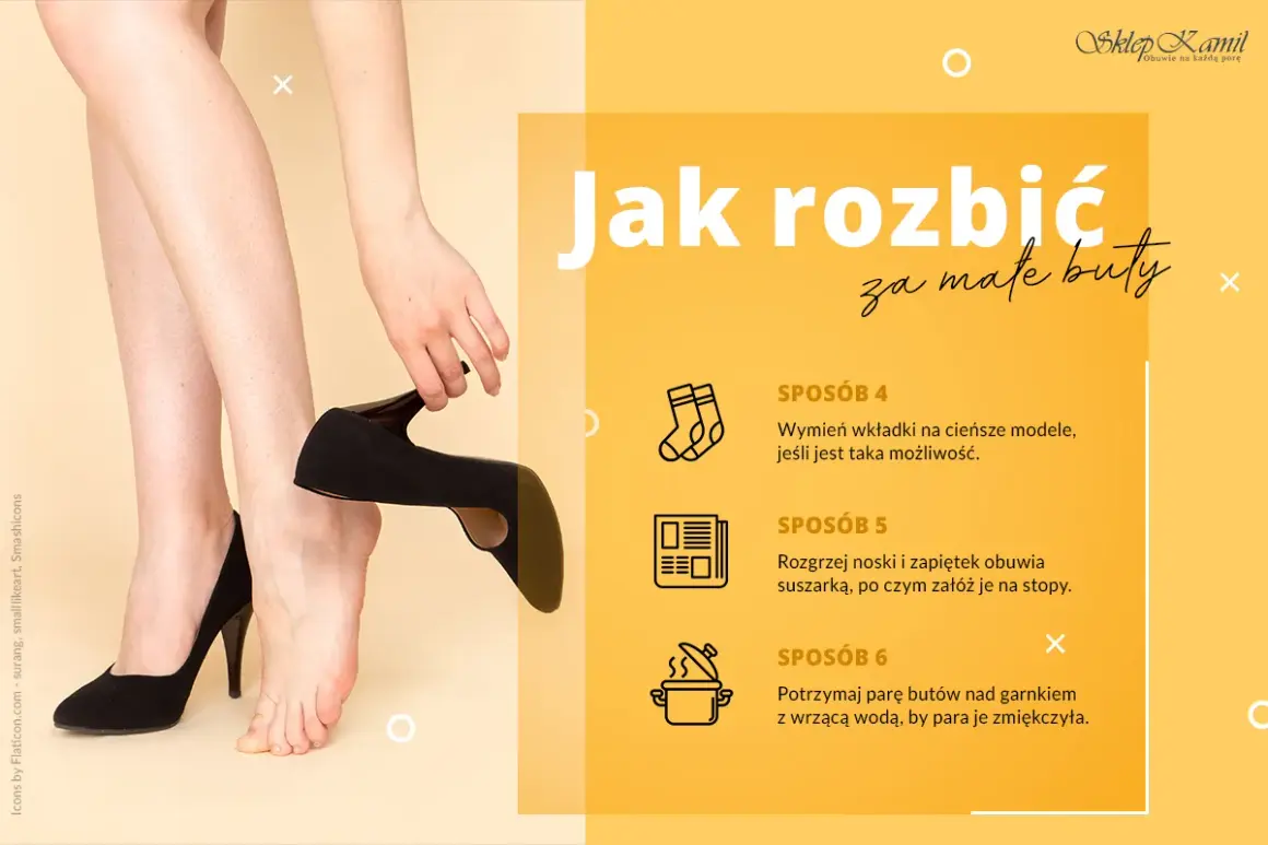 Jak rozciągnąć buty? Porady: wymień wkładki, rozgrzej suszarką lub użyj pary z wrzącej wody.