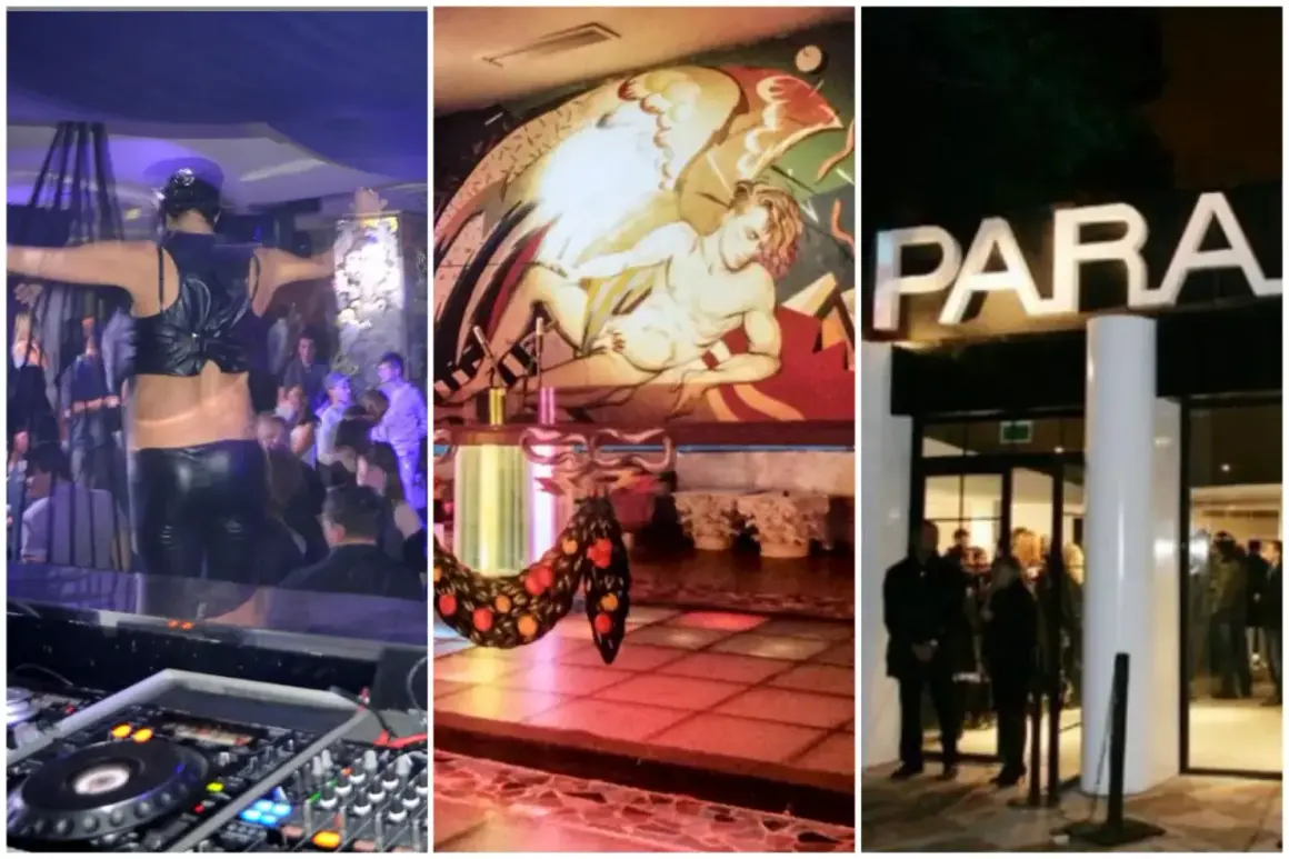 Una serata in una discoteca in Emilia Romagna, con DJ set, performance e l'insegna del locale "Paradiso".
