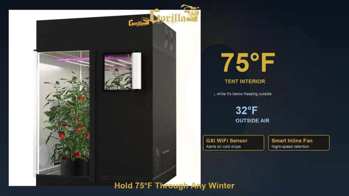 Grow box che mantiene 75°F interni anche con 32°F esterni. Ideale per riscaldare grow box in inverno.