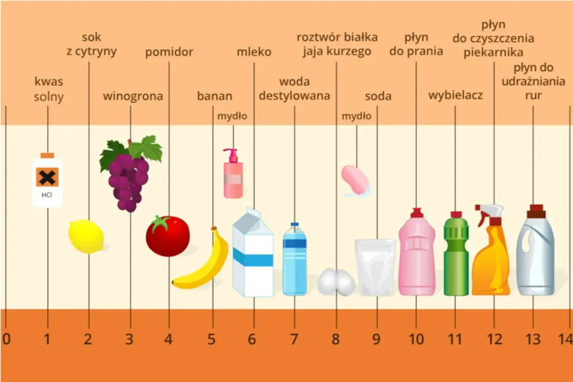 Wykres pH pokazuje, że niektóre produkty spożywcze, jak winogrona czy pomidory, mają niższe pH, co może wpływać na wysokie pH moczu.