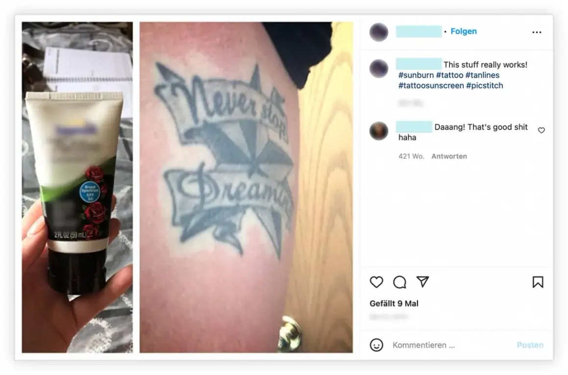 Sonnencreme mit LSF 50 schützt dein Tattoo. Ab wann Sonnencreme auf Tattoo? Sofort nach dem Stechen, um die Farben zu erhalten.