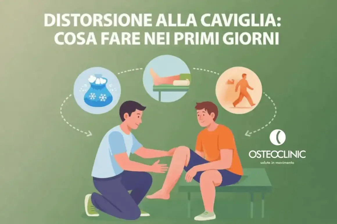 Un fisioterapista aiuta un paziente con caviglie deboli. Illustrazione mostra ghiaccio, bendaggio e camminata.