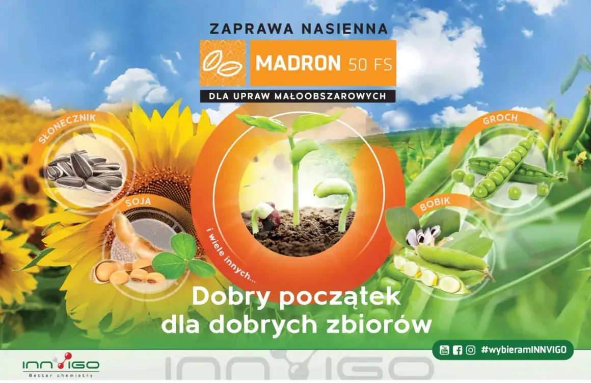 Jaka zaprawa do zboża najlepsza? MADRON 50 FS to dobry początek dla dobrych zbiorów słonecznika, soi, bobiku, grochu i wielu innych upraw.