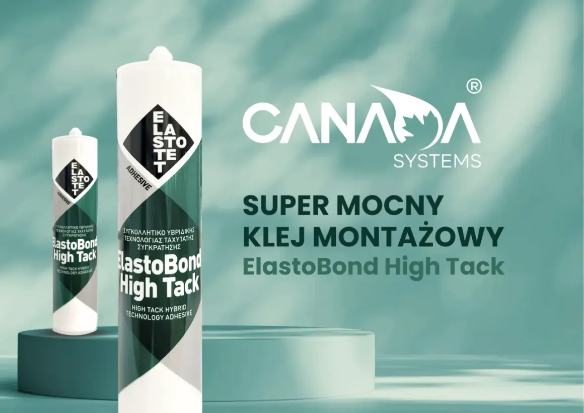 Dwa opakowania kleju montażowego ElastoBond High Tack, z napisem "SUPER MOCNY KLEJ MONTAŻOWY".