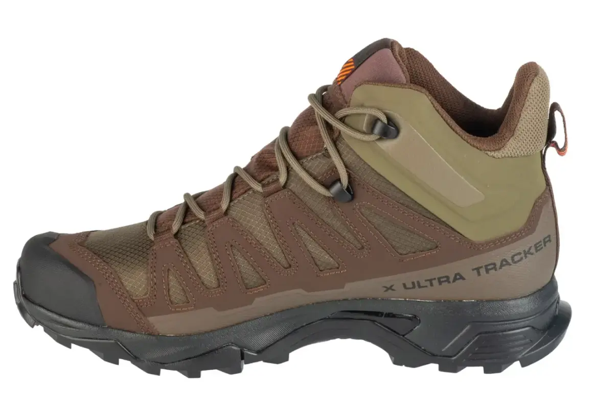 Brązowy but trekkingowy Salomon X Ultra Trek GTX, gotowy na każdą wyprawę.