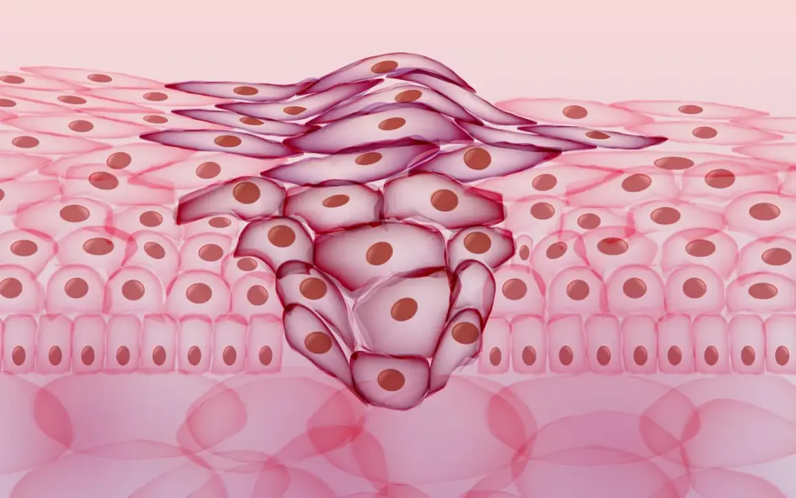 Abnormal cell growth, a concerning histologischer befund, shows invasive cells spreading through tissue layers.