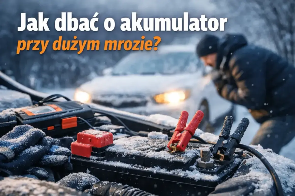 Jak dbać o akumulator przy dużym mrozie? Zobacz, jak podłączyć kable rozruchowe do akumulatora w zimowy dzień.