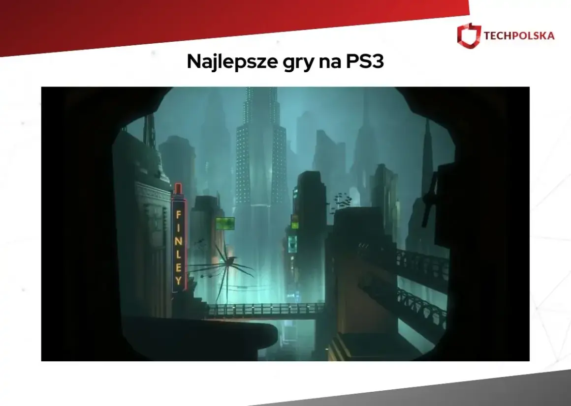 Mroczne, futurystyczne miasto z neonami, przypominające scenerię z najlepszych gier na PS3.