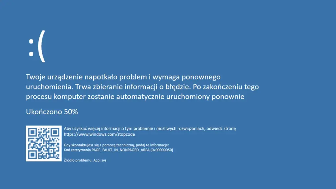 :( Błąd krytyczny Windows 11, trwa zbieranie danych. Komputer restartuje się.