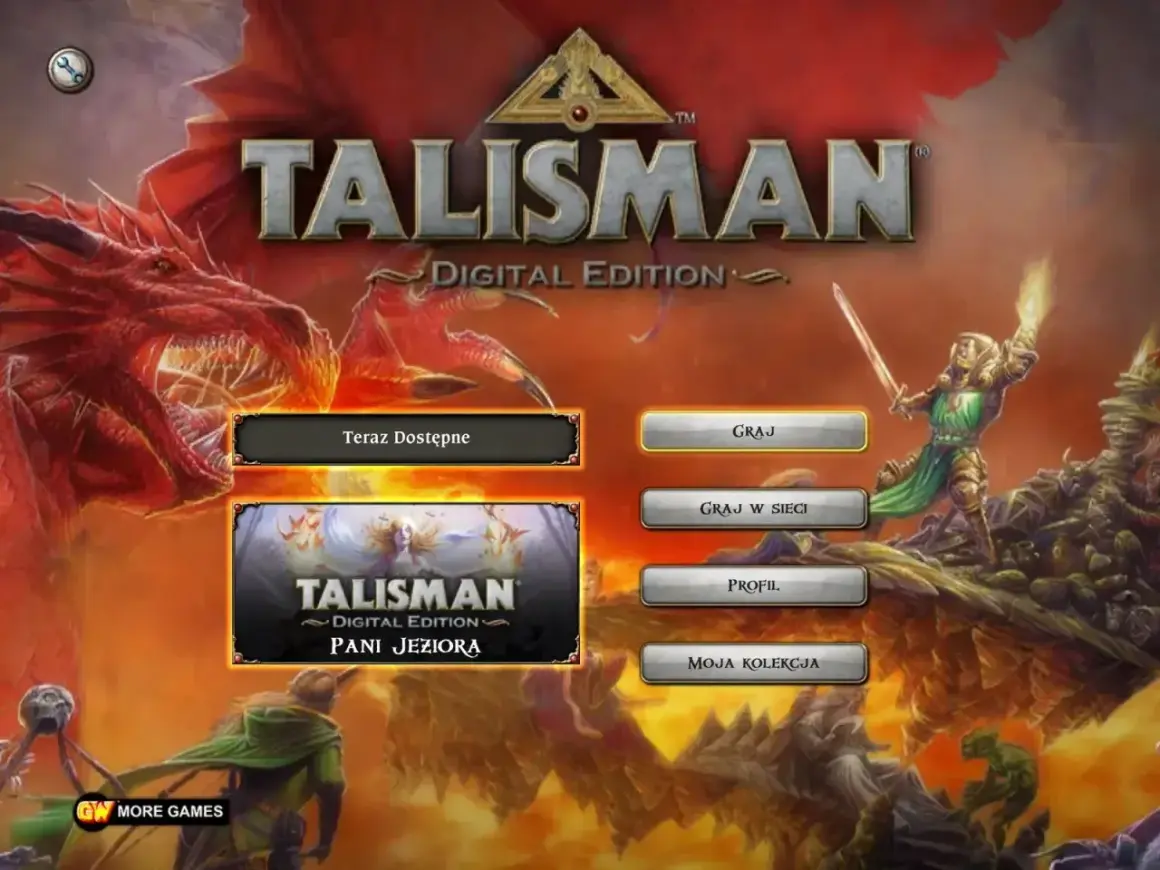 Smok i rycerz na tle Talisman Digital Edition. Spolszczenie gry "Pani Jeziora" dostępne. Graj, graj w sieci, profil, moja kolekcja.
