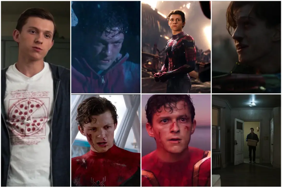 Peter Parker in verschiedenen Szenen von "Spider-Man: No Way Home", mal verletzt, mal im Anzug, mal mit Pizza-Shirt.
