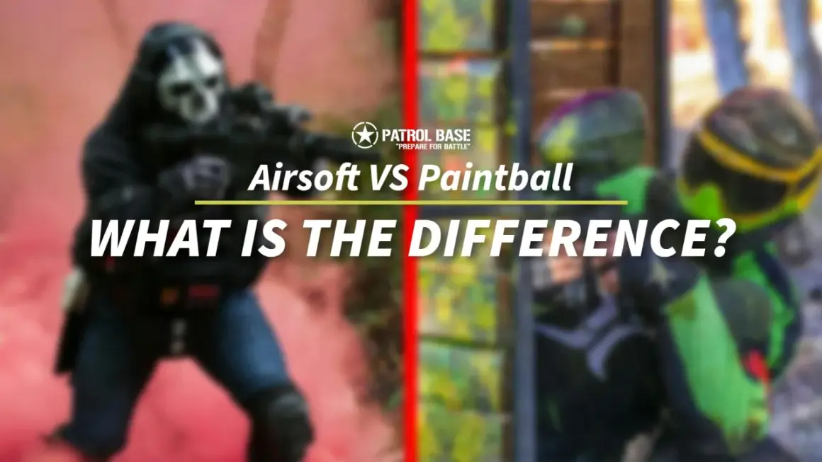 Dos jugadores enmascarados, uno con humo rojo, listos para la acción. ¿Cuál es la diferencia entre paintball y airsoft?