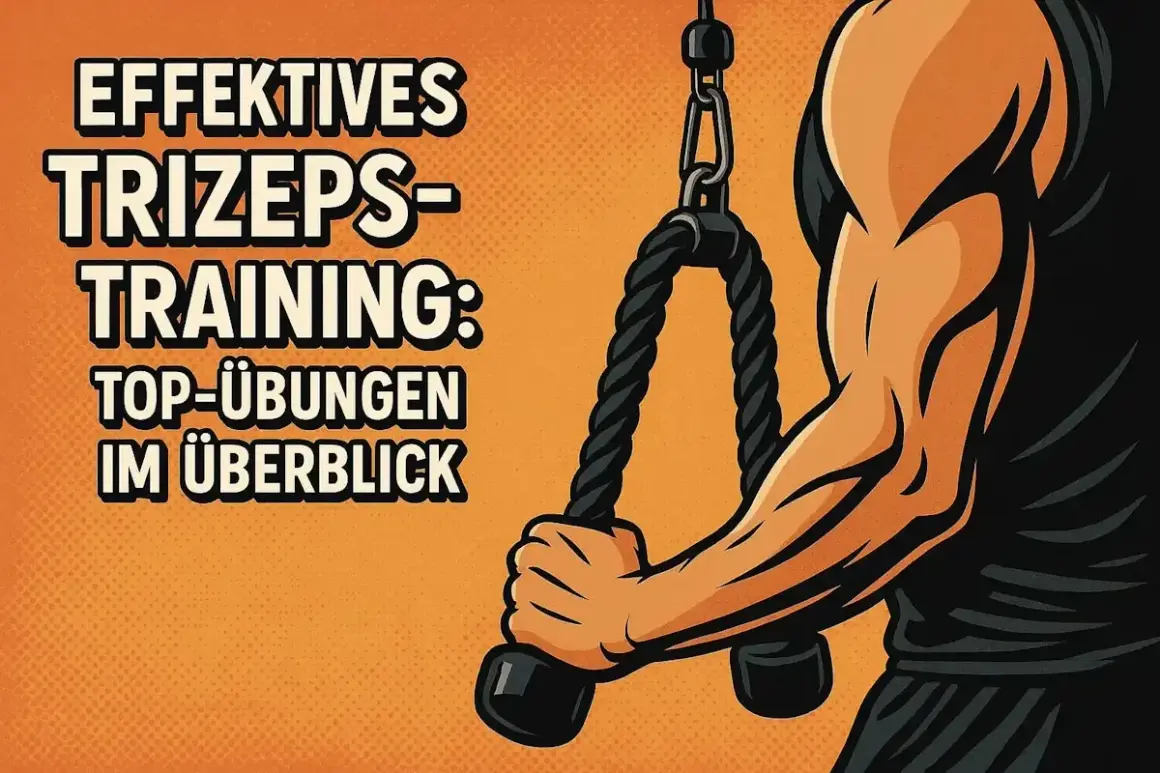 Effektives Trizeps-Training: Top-Übungen im Überblick. Ein Mann trainiert seine Trizeps Muskeln mit einem Seilzug.