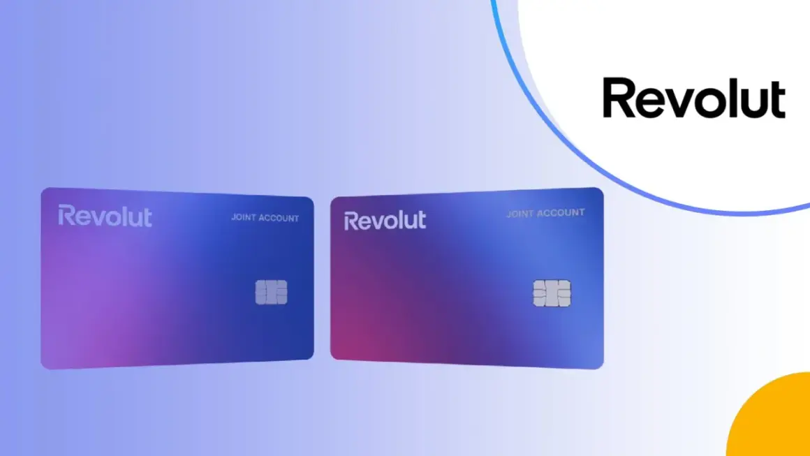 Dwie karty Revolut z napisem "JOINT ACCOUNT" w gradientach fioletu i niebieskiego.
