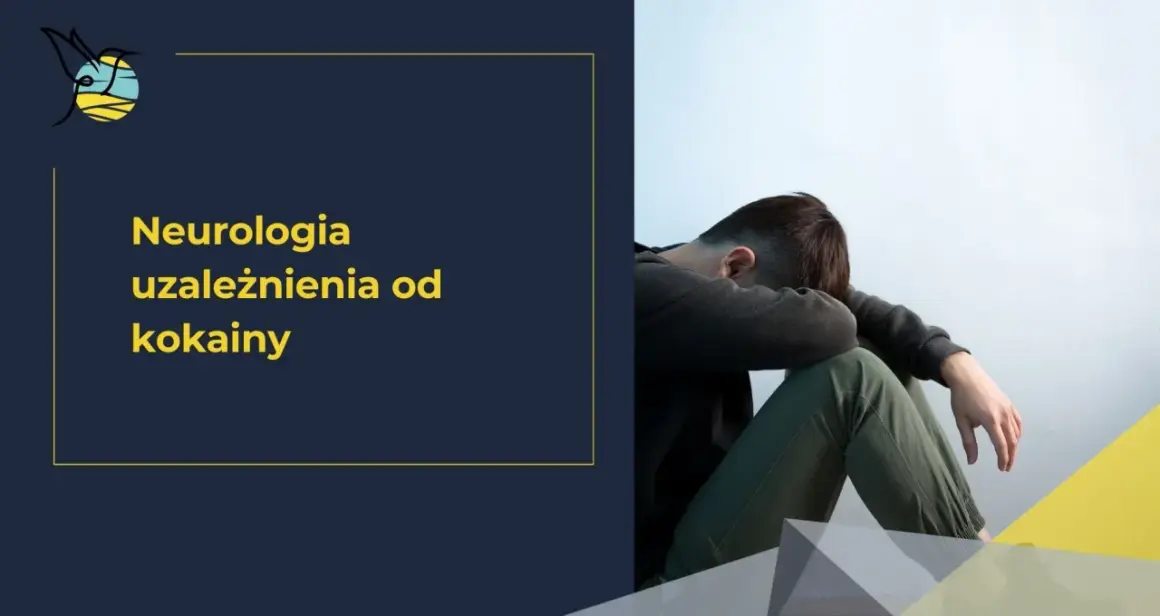 Młody mężczyzna z opuszczoną głową, symbolizujący walkę z uzależnieniem od kokainy. Tekst: Neurologia uzależnienia od kokainy.