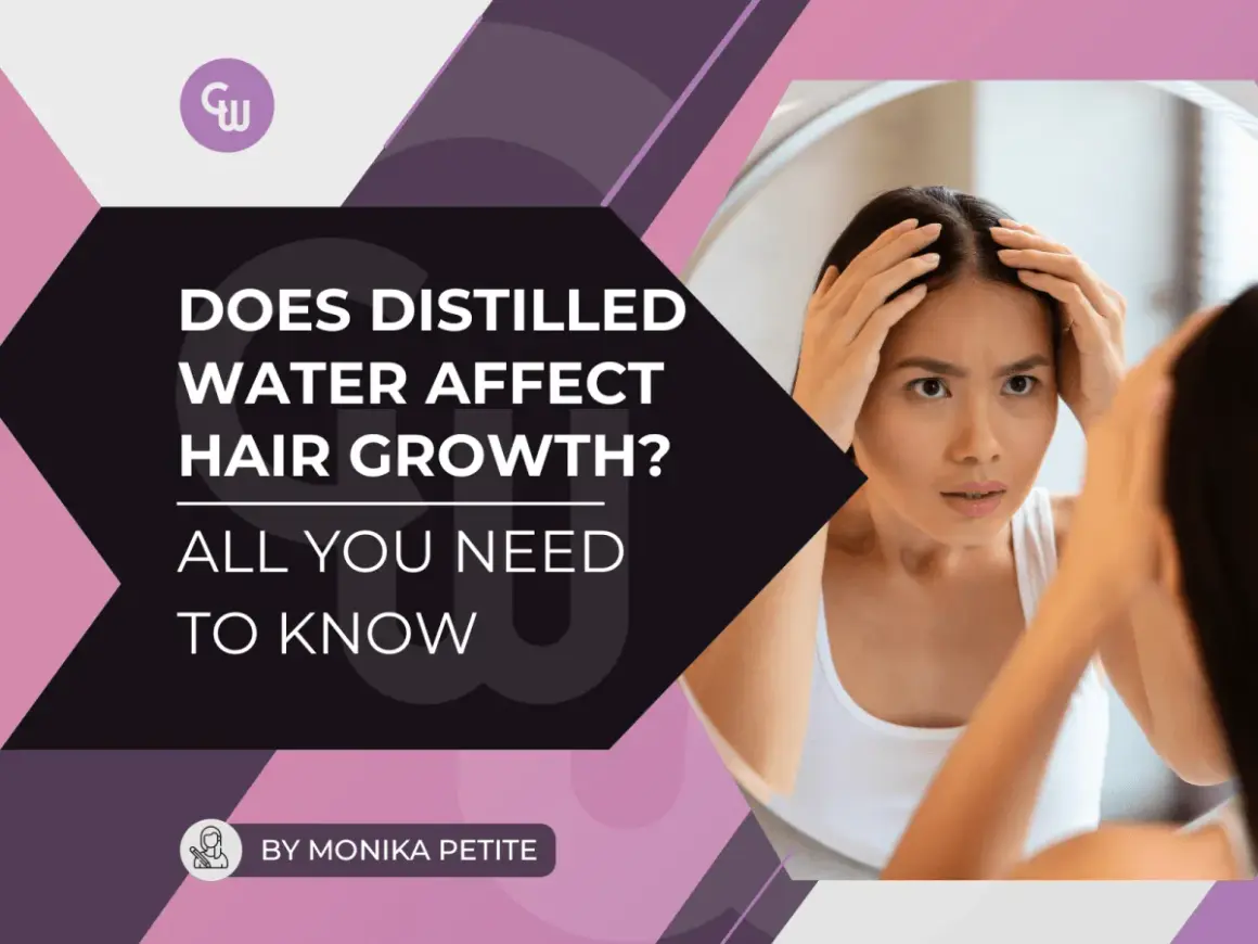 Une femme examine ses cheveux dans un miroir, se demandant si l'eau distillée affecte la pousse des cheveux.