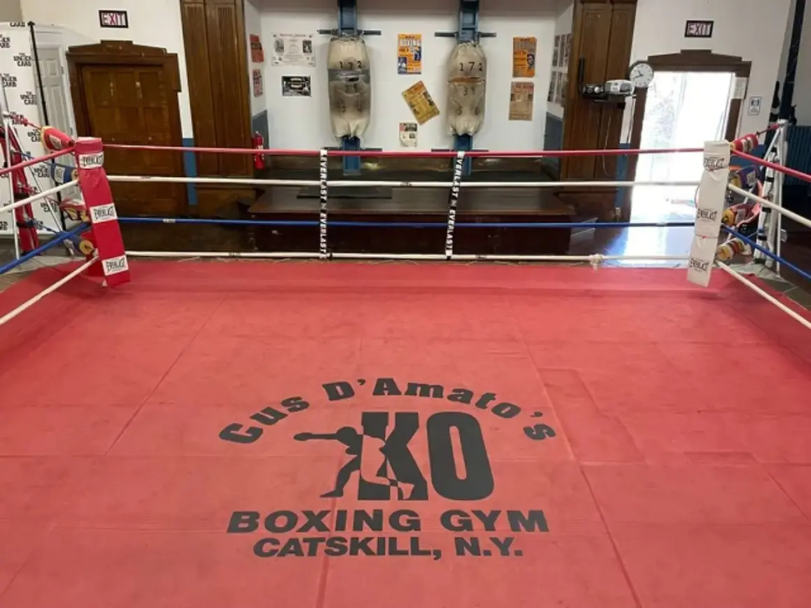 Gus D'Amato's Boxing Gym in Catskill, N.Y., where Mike Tyson trained. The red ring is ready for action.