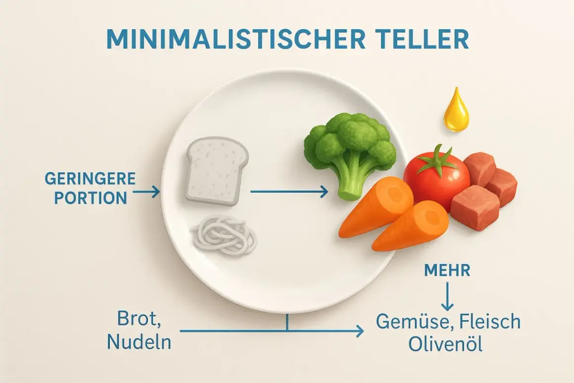 Minimalistyczny talerz: mniej chleba i makaronu, więcej warzyw, mięsa i oliwy. To zasada diety low carb.